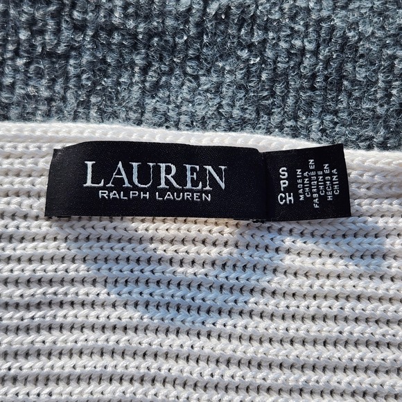 Lauren Ralph Lauren Black Label Knit V Neck‎ crop Sweater Top Ivory Ribbed Small - Picture 4 of 7